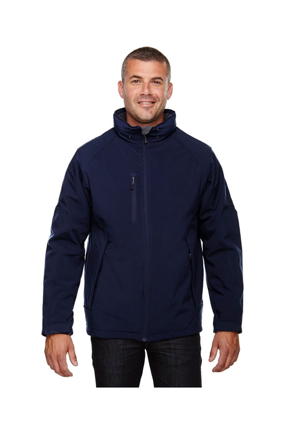 Mens Glacier Insulated ThreeLayer Fleece Bonded Soft Shell Jacket with Detachable Hood, CLASSIC NAVY, S