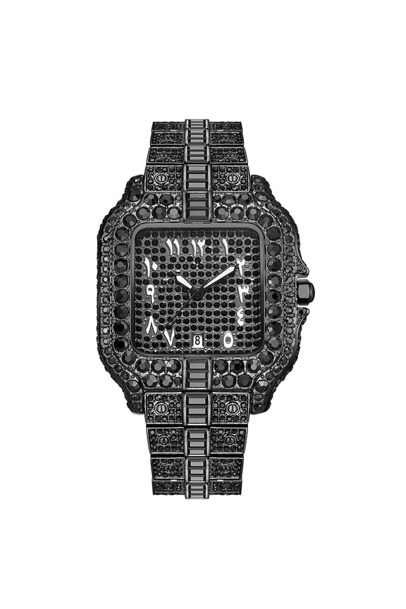 Mens Glamorous Rhinestone Watch - Bold Large Dial, Premium Quartz Movement, Stylish Wrist Accessory for Trendsetters