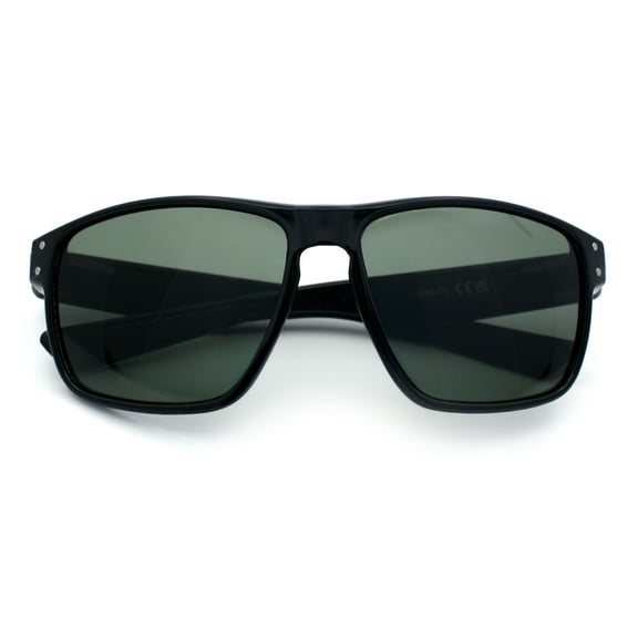 Mens Glass Lens Classic 90s Rectangle Sport Horrn Rim Sunglasses Shiny Black