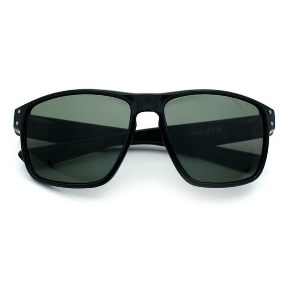 Mens Glass Lens Classic 90s Rectangle Sport Horrn Rim Sunglasses Shiny Black