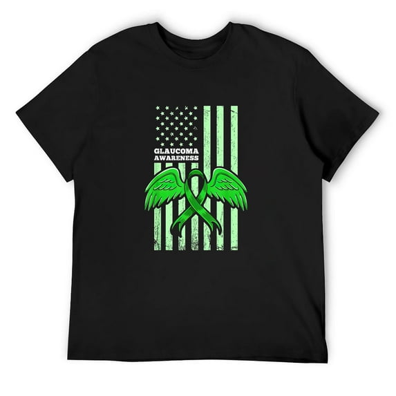 Mens Glaucoma Awareness Ribbon Flag T-Shirt Black Large