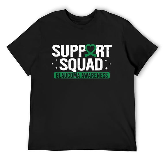 Mens Glaucoma Support Squad Green Ribbon Awareness Warrior T Shirts Black Small