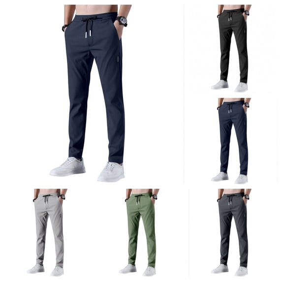 Mens Glide Pants Quick Dry Stretch Drawstring Waist Active Pants with Pockets Casual Lightweight Hiking Outfits Dark Blue 4XL