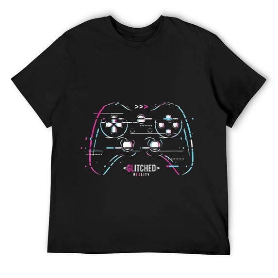 Mens Glitched Reality Gaming Console Controller Gamer T-Shirt Black
