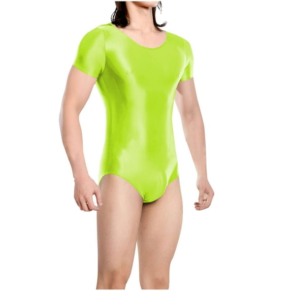 Mens Glossy Stretchy Bodysuit Solid Color One Piece Slim Fit Jumpsuit Briefs Underwear