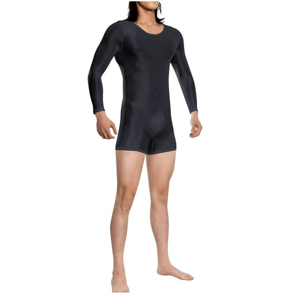 Mens Glossy Stretchy Bodysuit Solid Color One Piece Slim Fit Jumpsuit Briefs Underwear