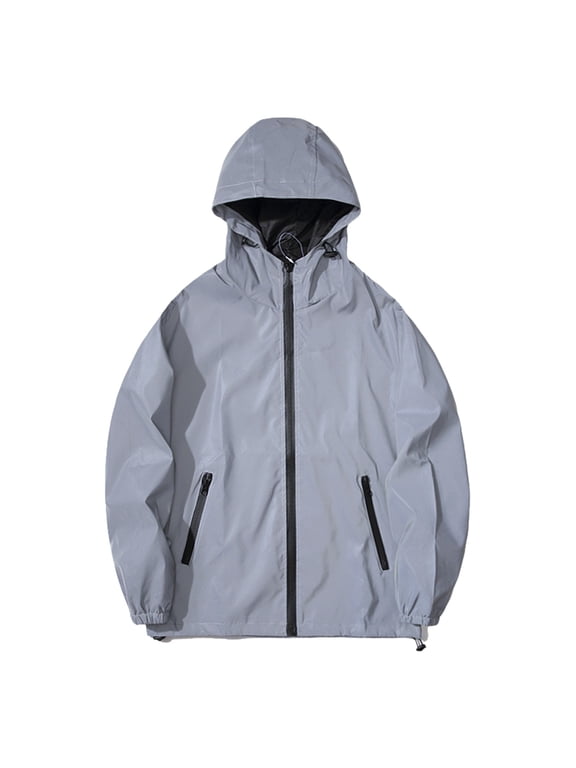Mens Glow In The Dark Jacket Windbreaker Reflective Jacket Top Ac Coats Long Rain Jacket Big Mens Light Jacket