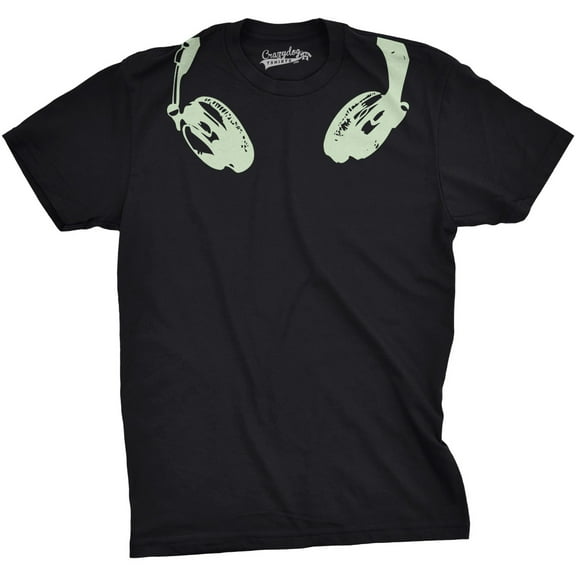 Mens Glow In The Dark Headphones T shirt Cool Music Lover DJ Funny Graphic Tee Graphic Tees