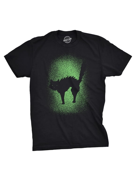 Mens Glowing Cat T Shirt Glow In The Dark Cool Halloween Pet Lover Tee Graphic Tees