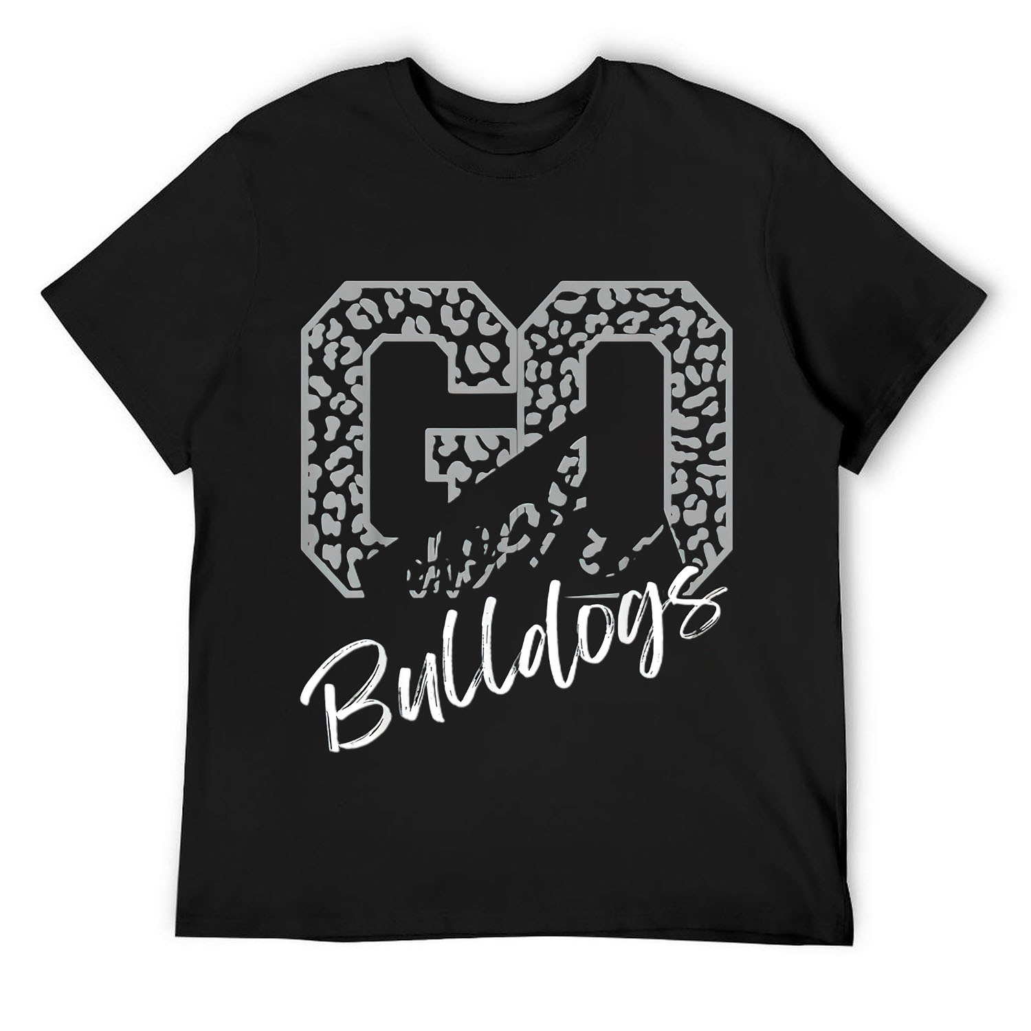 Mens Go Cheer Bulldogs School Sports Fan Spirits Mascot Leopard TShirt