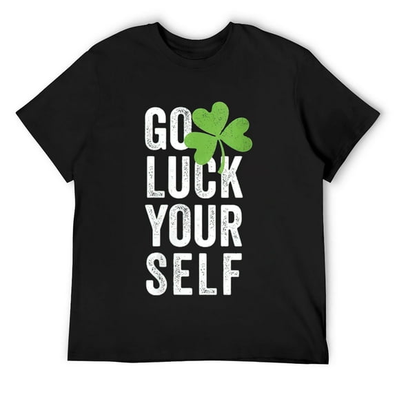 Mens Go Luck Yourself Vintage Shamrock - Irish Funny St Pats Day Round Neck T-Shirt Black