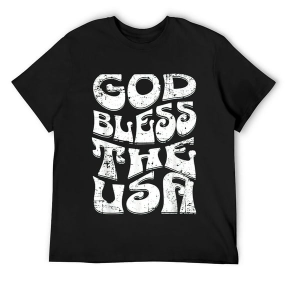 Mens God Bless The USA Patriotic Retro Font Distressed Design T-Shirt Black