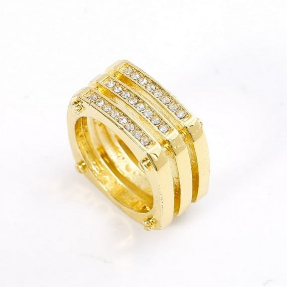 Men's Gold Geometric Ring Alloy Three-Row Diamond Ring Hollow Design with Artificial Gems and Semi-Precious Stones Inlay Statement Fashion Jewelry