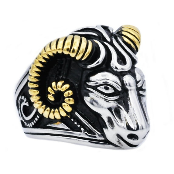 Mens Gold And Black Plated Stainless Steel Ram Ring