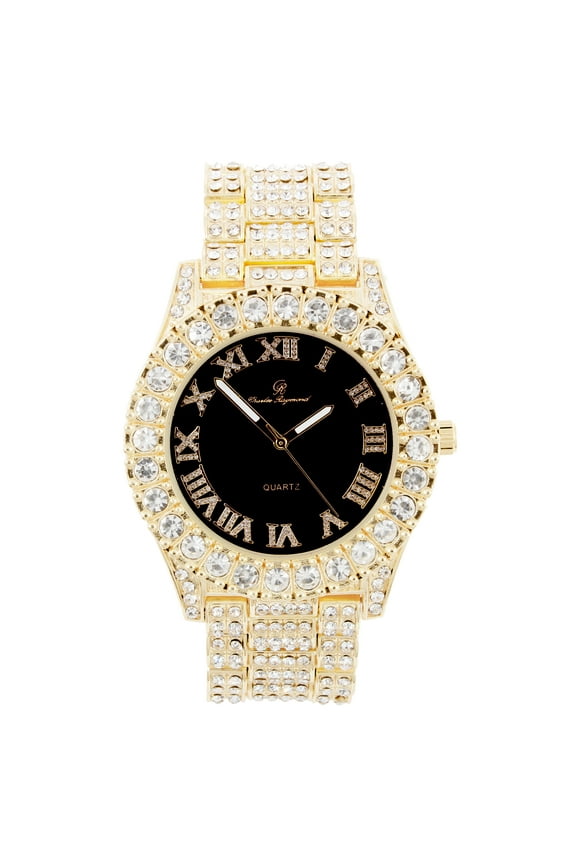 Mens Gold Big Rocks with Roman Numerals Fully Iced Out Colorful Dial Watch - ST10327 RN