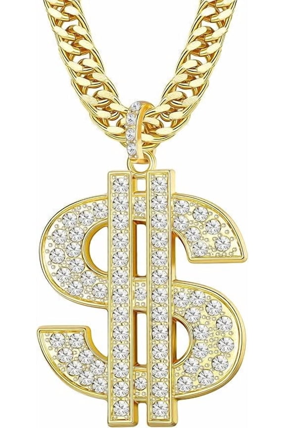 Mens Gold Chain Necklace with Dollar Sign, Dollar Sign Hip Hop Chain Necklace Pendant for Men and Women, Designed For Hip Hop And Costume On The Casual, Party, Prom, Class, Bar