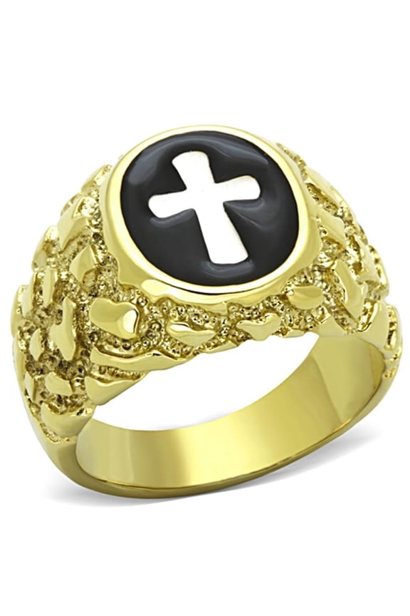 Mens Gold Cross Rings Stainless Steel Gold Nugget Anillo Oro Para Hombre Acero Inoxidable