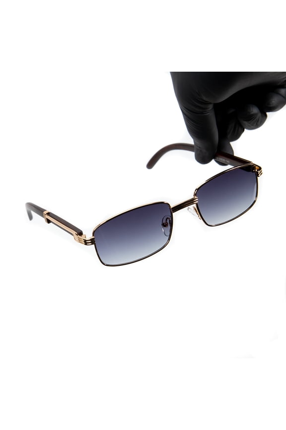 Mens Gold Frame Purple Gradient Tint Vintage Hip Hop Woodgrain Sunglasses