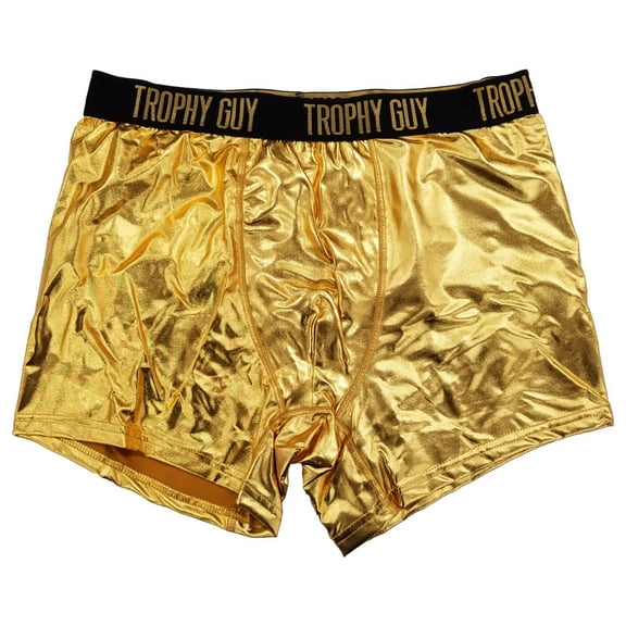 Mens Gold Metallic Foil Trophy Guy Christmas Holiday Boxer Briefs Large