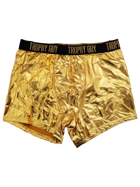 Mens Gold Metallic Foil Trophy Guy Christmas Holiday Boxer Briefs Medium