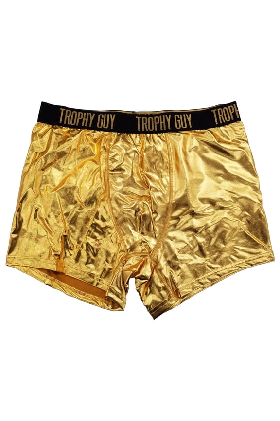 Mens Gold Metallic Foil Trophy Guy Christmas Holiday Boxer Briefs Medium