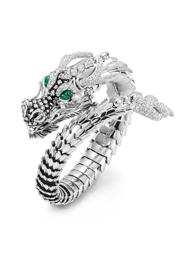 Mens Gold-Plated Alloy Panlong Dragon Ring with Artificial Gemstones Inlay Holiday Gift