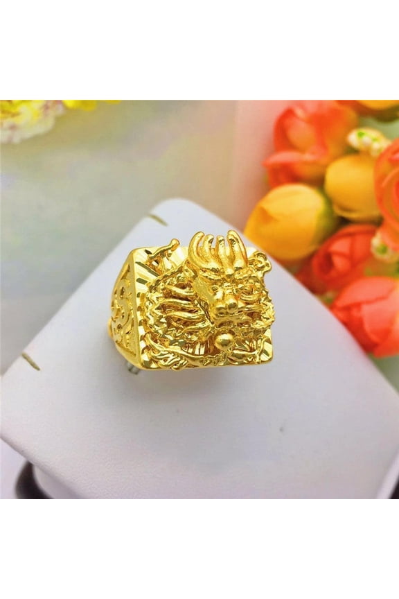 Mens Gold Plated Dragon Ring Adjustable Brass 3D Animal Zodiac Design Statement Ring For Men Unique Gift Today