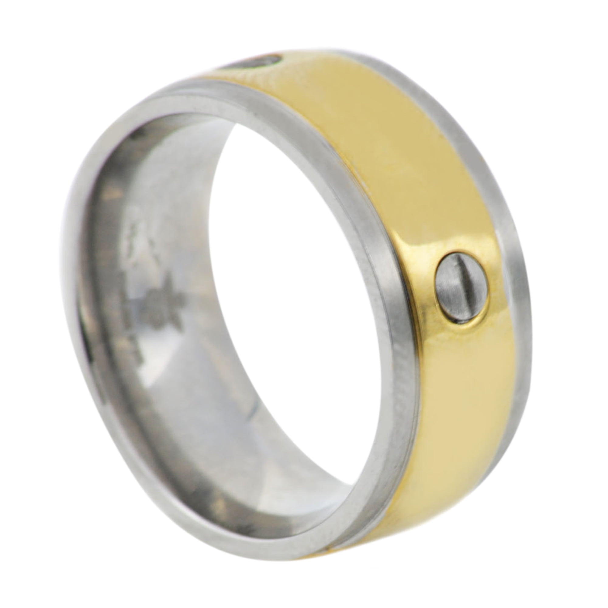 Mens Gold Plated Stainless Steel Band With Screws