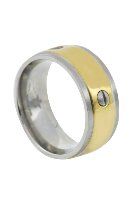 Mens Gold Plated Stainless Steel Band With Screws