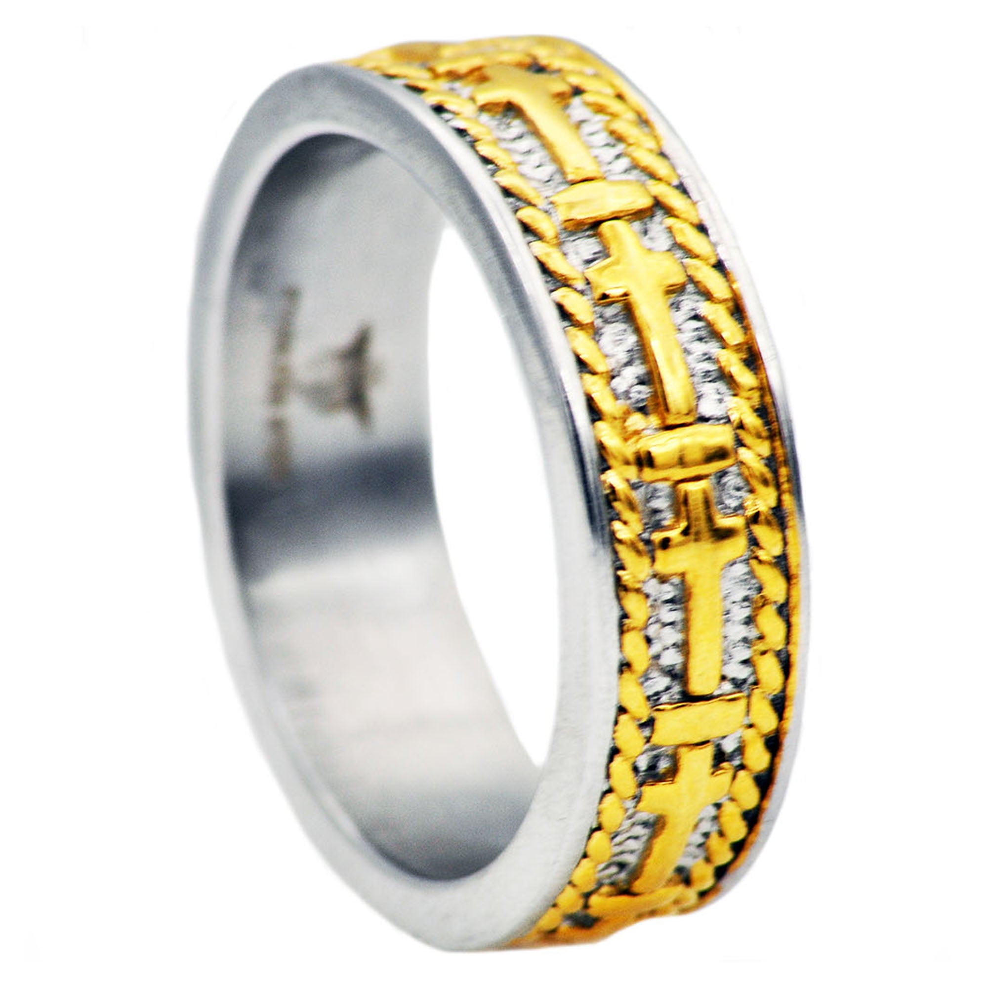 Mens Gold Plated Stainless Steel Cross Band