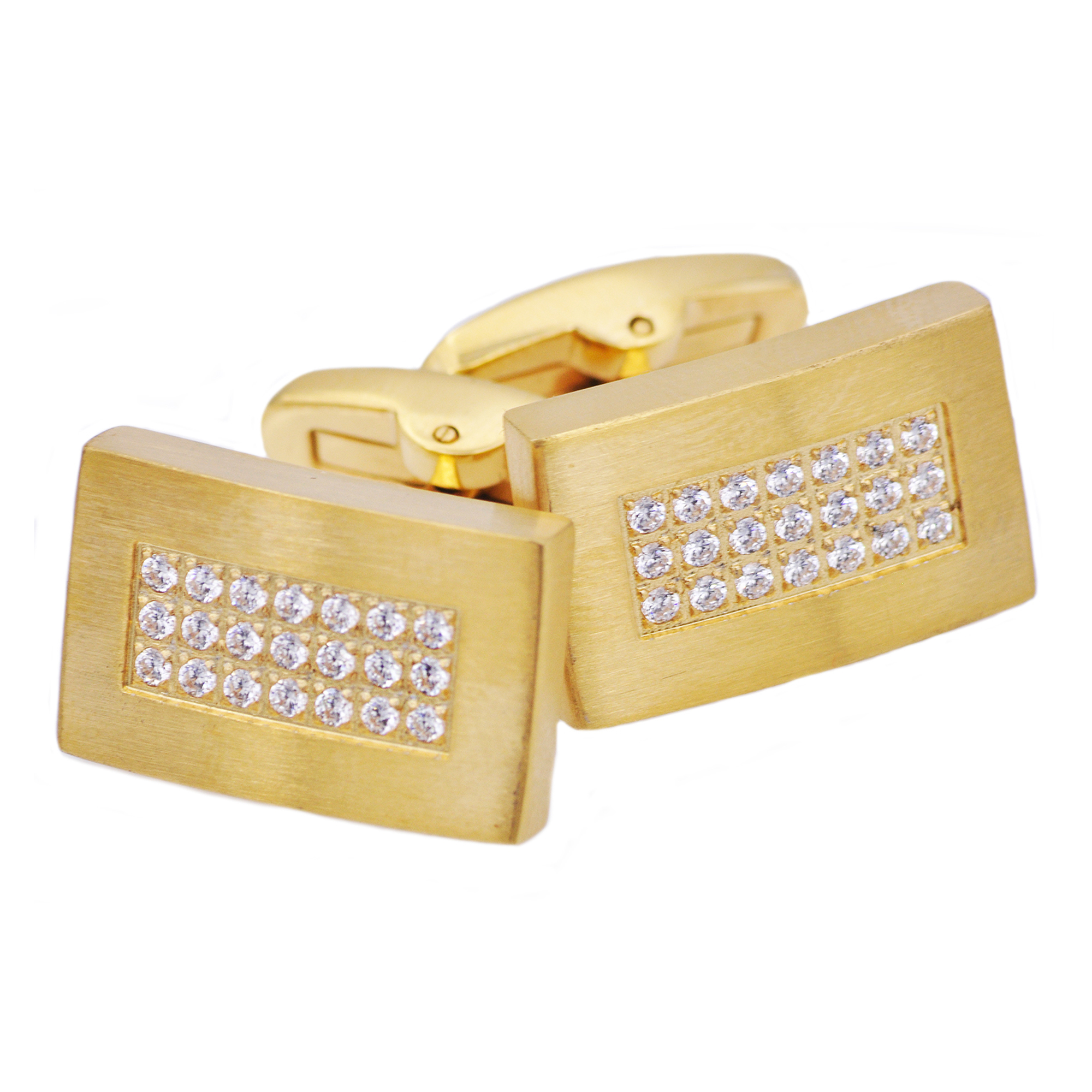 Mens Gold Plated Stainless Steel Cuff Links With Black Cubic Zirconia