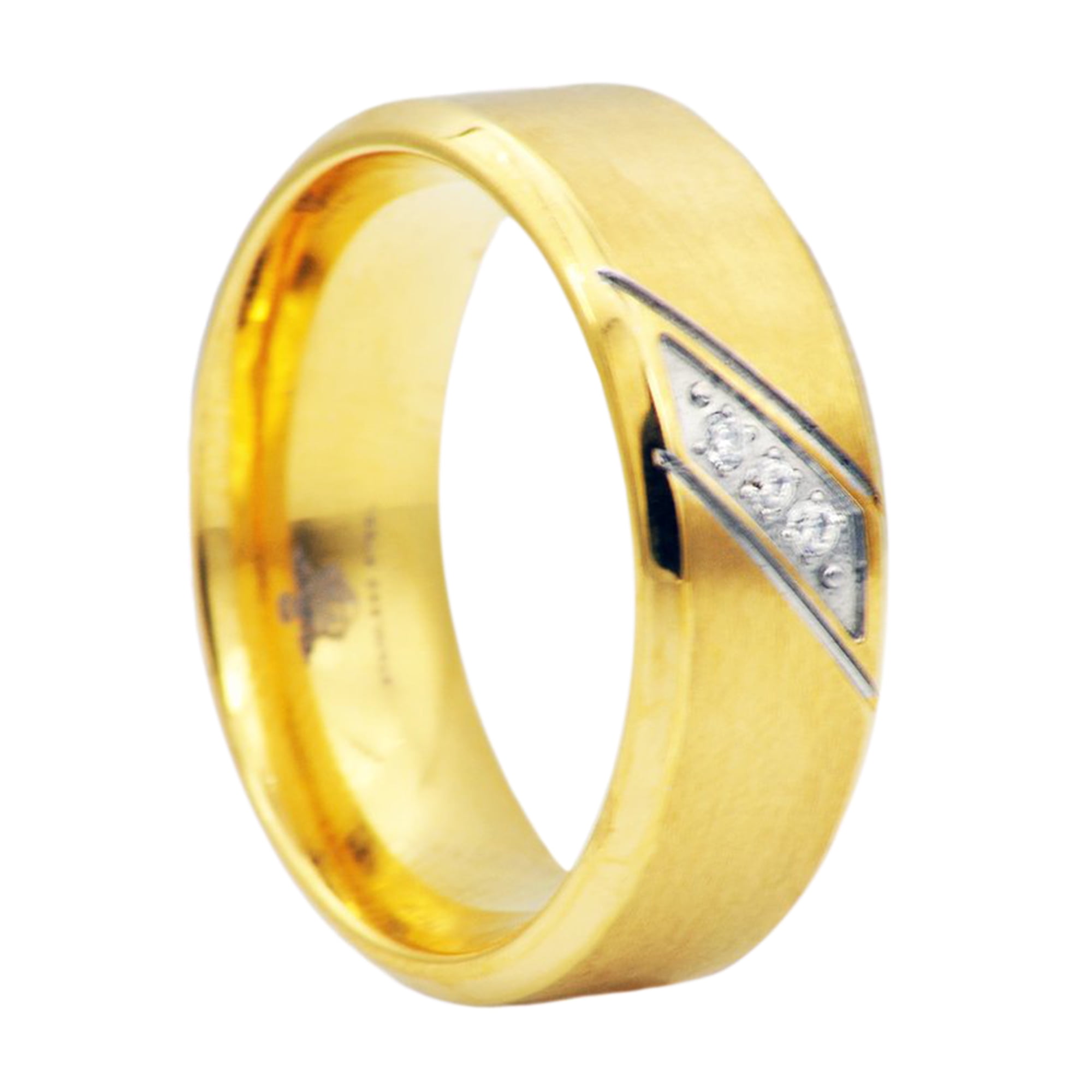 Mens Gold Plated Stainless Steel Fancy Band With Cubic Zirconia
