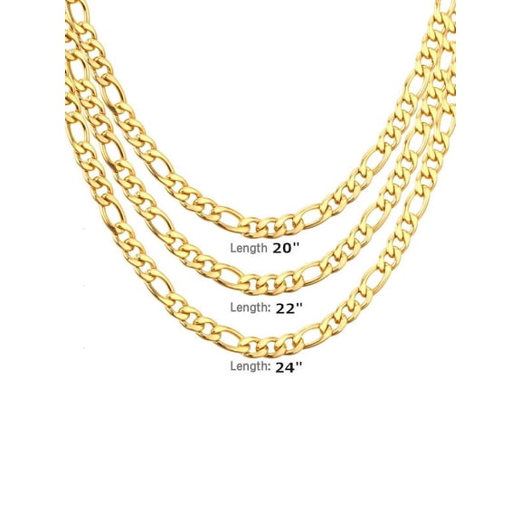 Mens Gold Plated Stainless Steel Figaro Chain Necklace 7mm