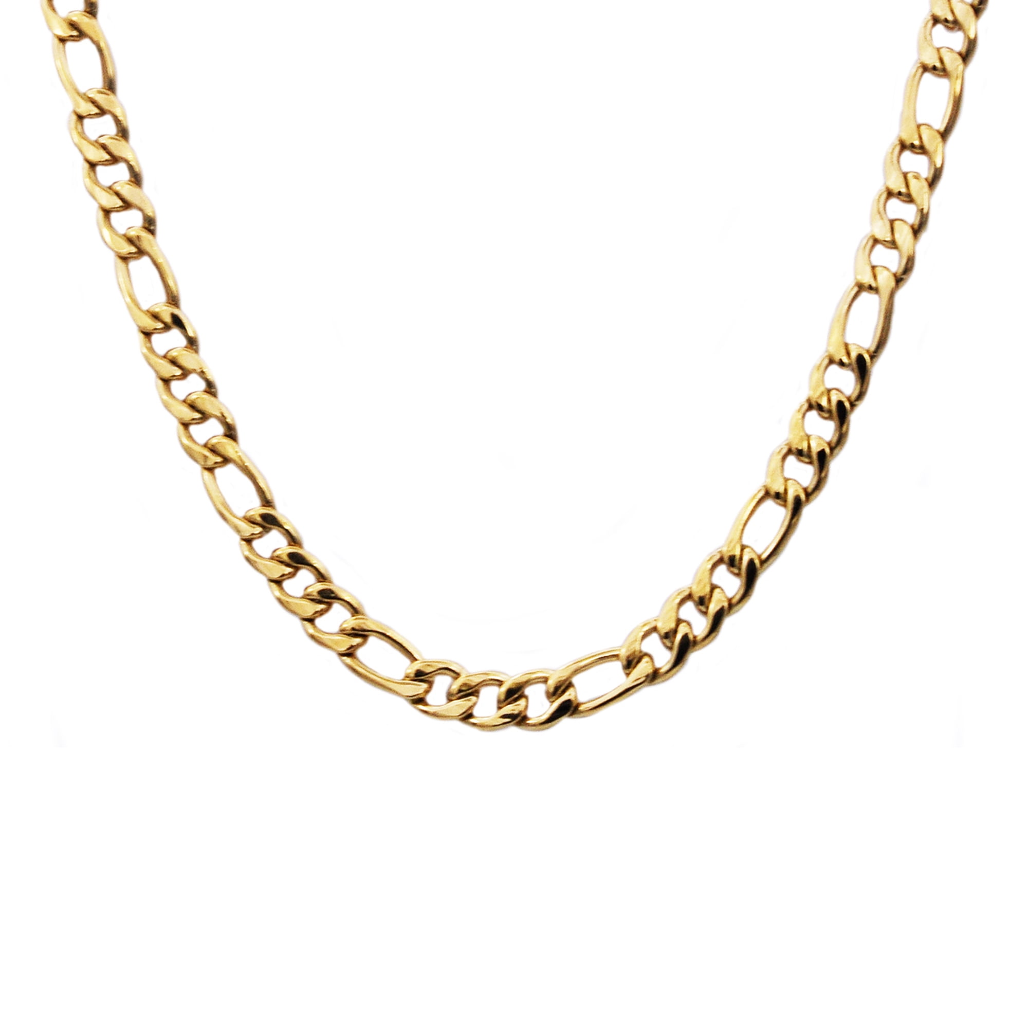Mens Gold Plated Stainless Steel Figaro Link Chain Necklace.