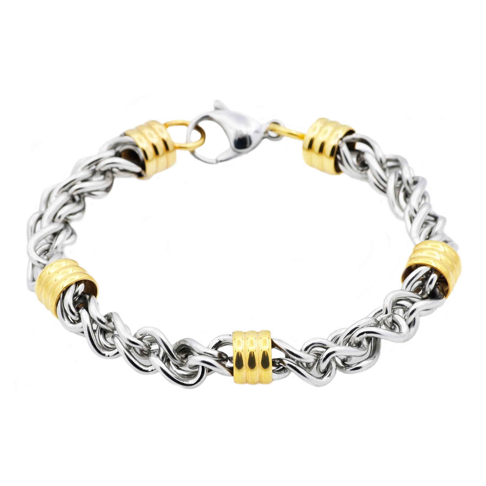 Mens Gold Plated Stainless Steel Link Chain Bracelet