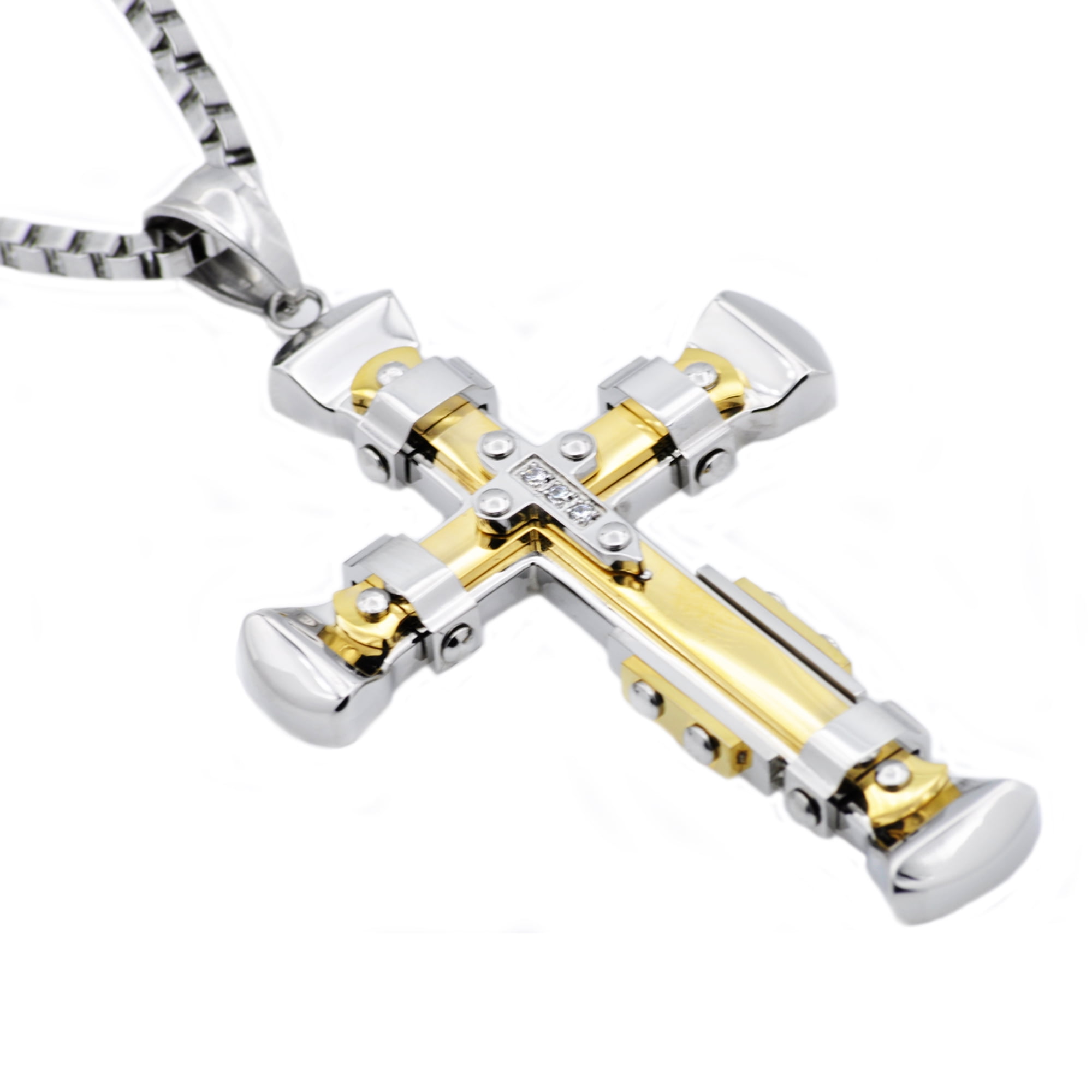 BLACKJACK JEWELRY Mens Gold Plated Stainless Steel Pendant With Cubic Zirconia