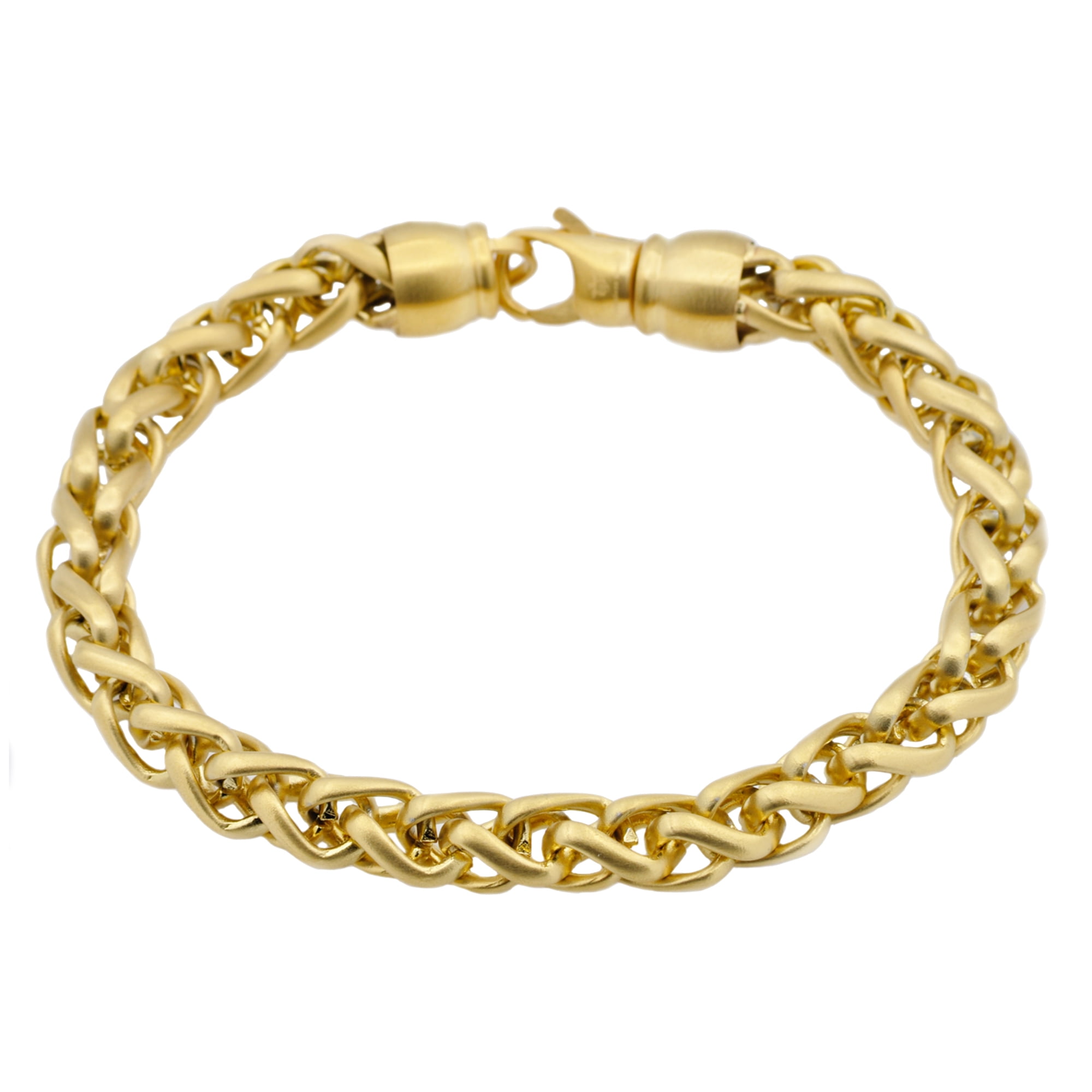Mens Gold Plated Stainless Steel Wheat Link Chain Bracelet
