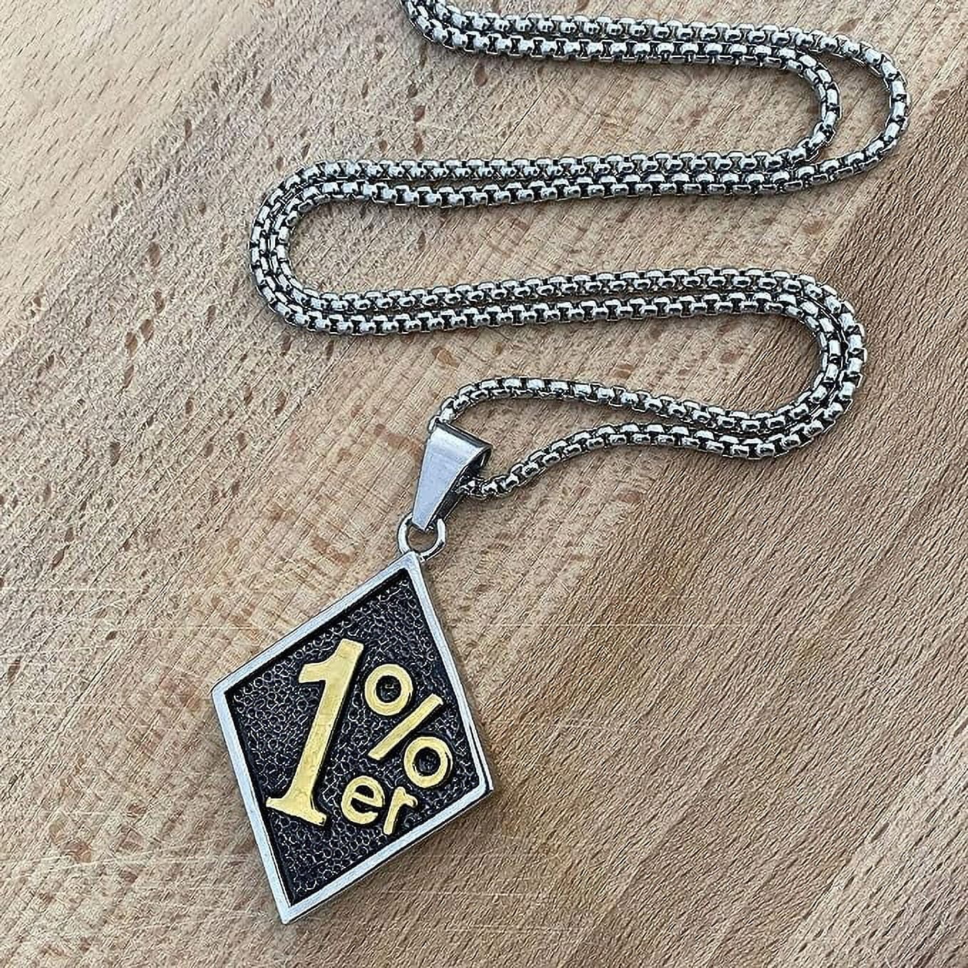 Mens Gold Plated Tone Motorcycle Outlaw 1er Biker Pendant Necklace Men