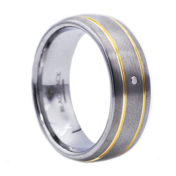Mens Gold Plated Tungsten Band Ring With Diamond