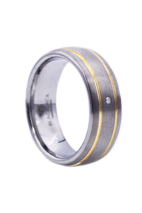 Mens Gold Plated Tungsten Band Ring With Diamond