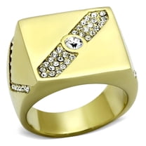 Mens Gold Ring 316L Stainless Steel Anillo Color Oro Para Hombre Acero Inoxidable with Top Grade Crystal in Clear Merry