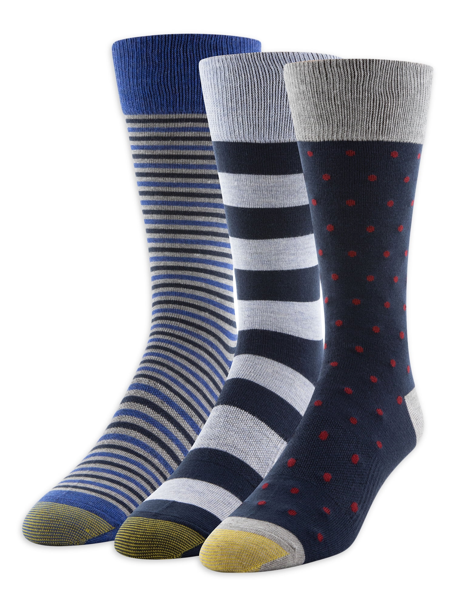 Mens Gold Toe Dress Stripe Dots Crew Socks