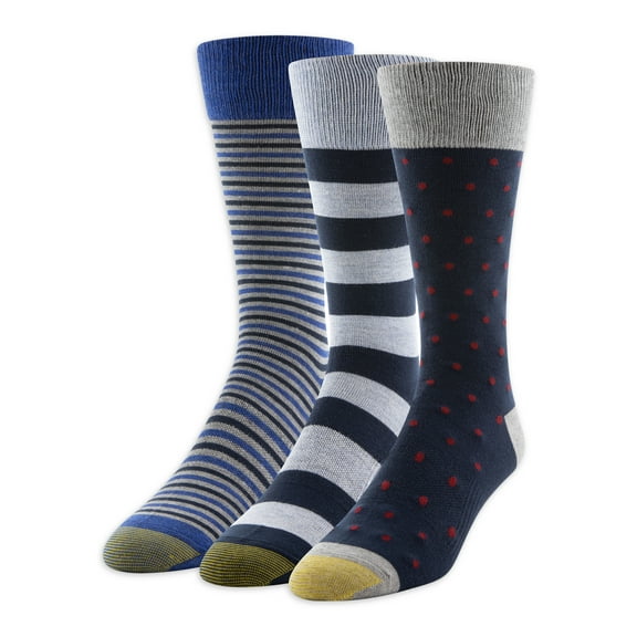 Mens Gold Toe Dress Stripe Dots Crew Socks