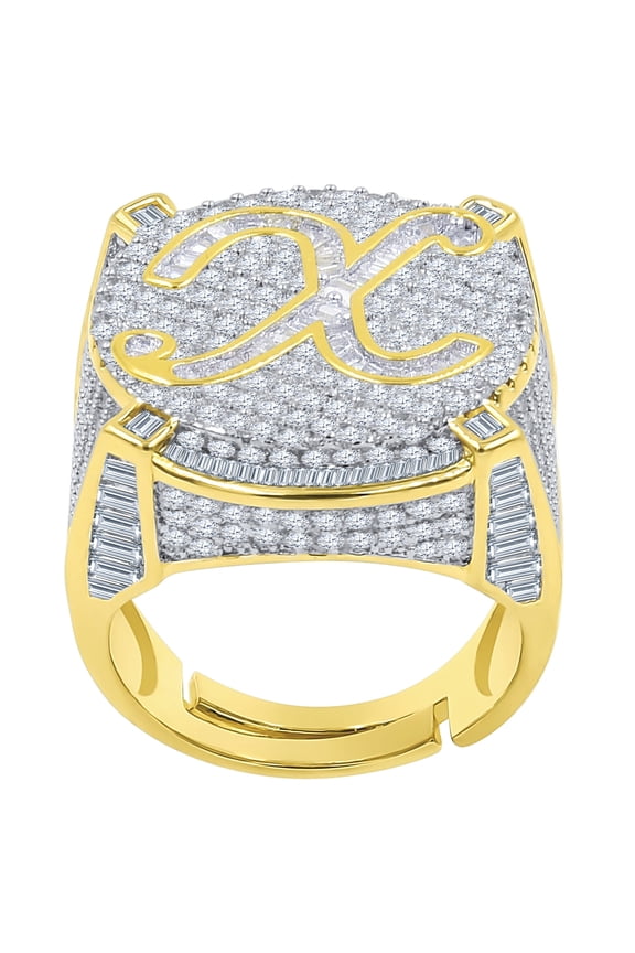 Mens Gold Tone Baguette/Round Cut Simulated Diamond Initial Letters Alphabet "X" Ring Band