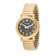 Mens Gold Tone Expansion One Button Talking Watch- Black Face