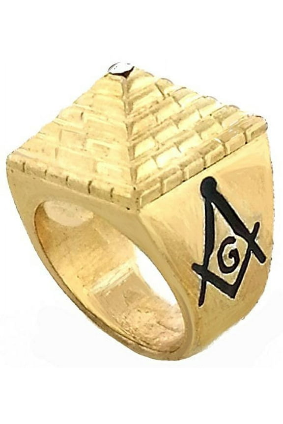 Mens Gold Tone Freemason Masonic Mason Square Pyramid Ring (10)