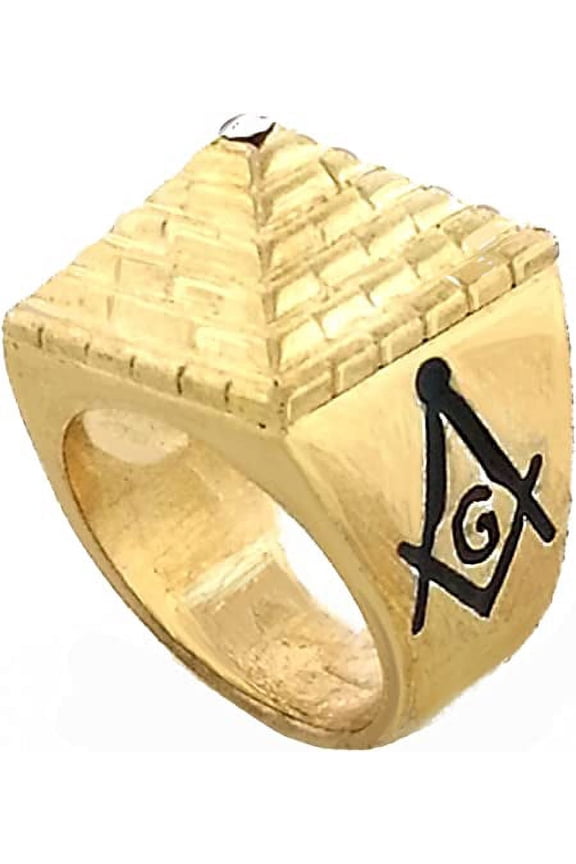 Mens Gold Tone Freemason Masonic Mason Square Pyramid Ring (13)
