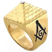 Mens Gold Tone Freemason Masonic Mason Square Pyramid Ring 9