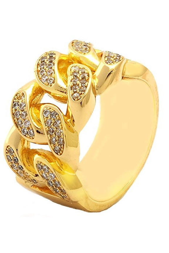 Mens Gold Tone Full Metal Curb Chain Ring (12)