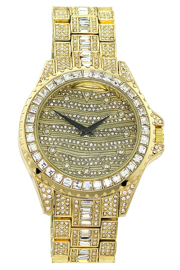 se. Gold tone CZ dial, 22mm wide CZ Gold Tone link bracelet fits 8 inches wrist.